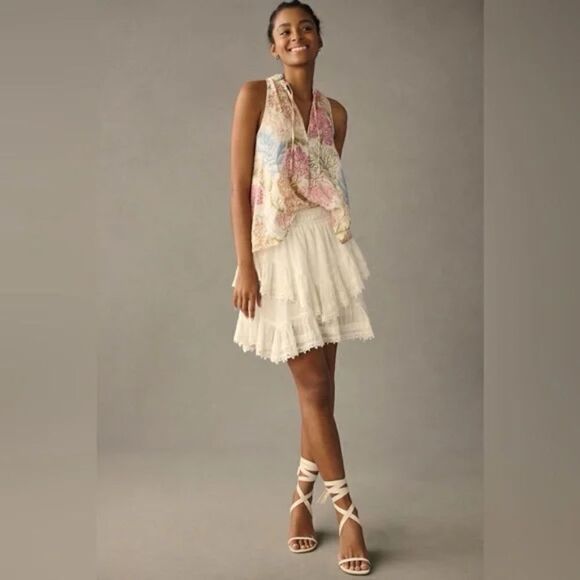 EUC Anthropologie Pilcro Tavi Floral Linen Swing Style Top Blouse Shirt SMALL - Picture 3 of 8